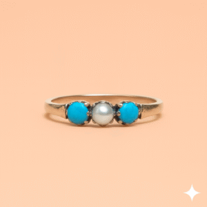 bague à la perle & aux deux turquoises
