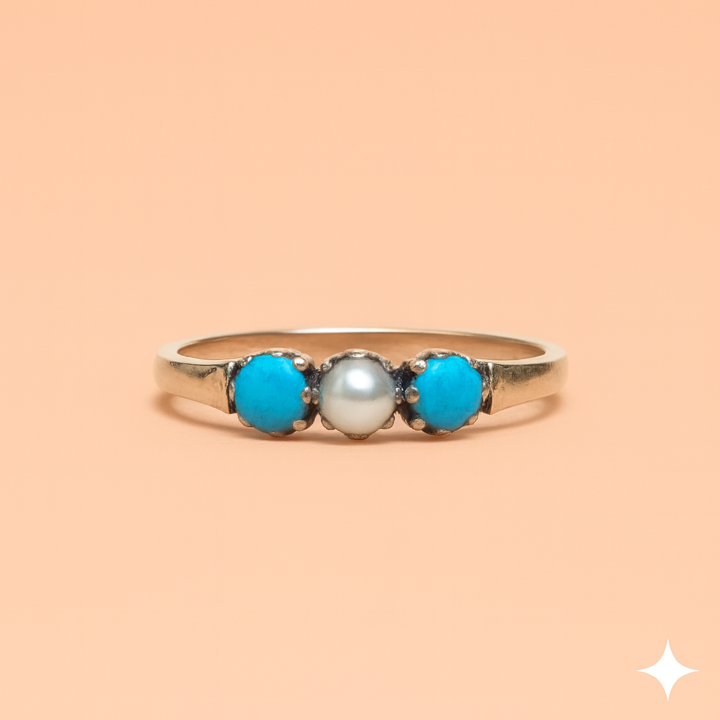 bague à la perle & aux deux turquoises bague à la perle & aux deux turquoises