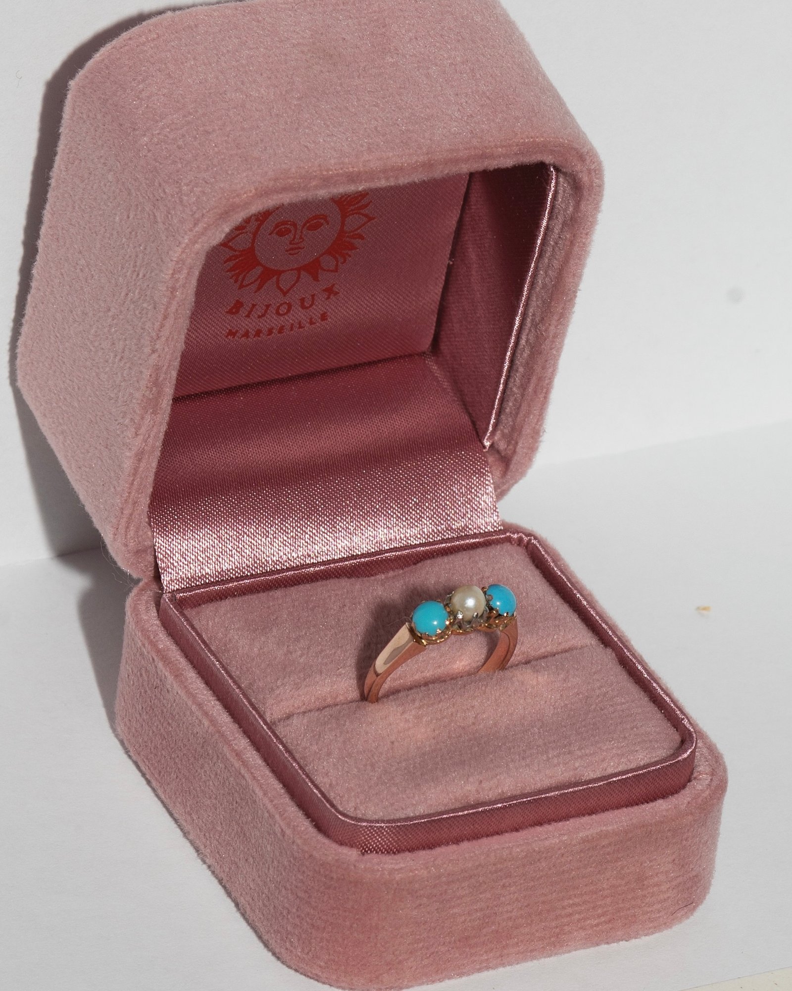 bague à la perle & aux deux turquoises bague à la perle & aux deux turquoises